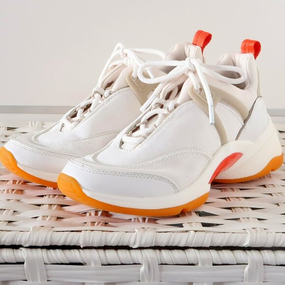 Michael Kors Chunky White Orange Sneakers Athleisure Sporty Tennis Shoes 7 - Picture 1 of 16